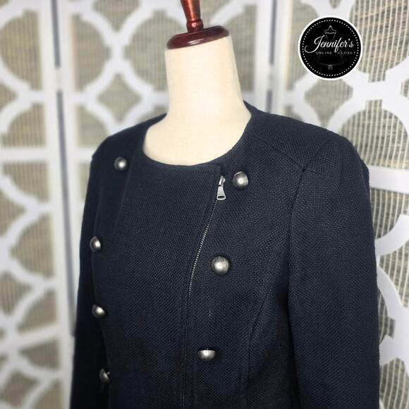 Talbots Black Textured Military Style Full Moto Zip Jacket Blazer Size 6 - Picture 2 of 13